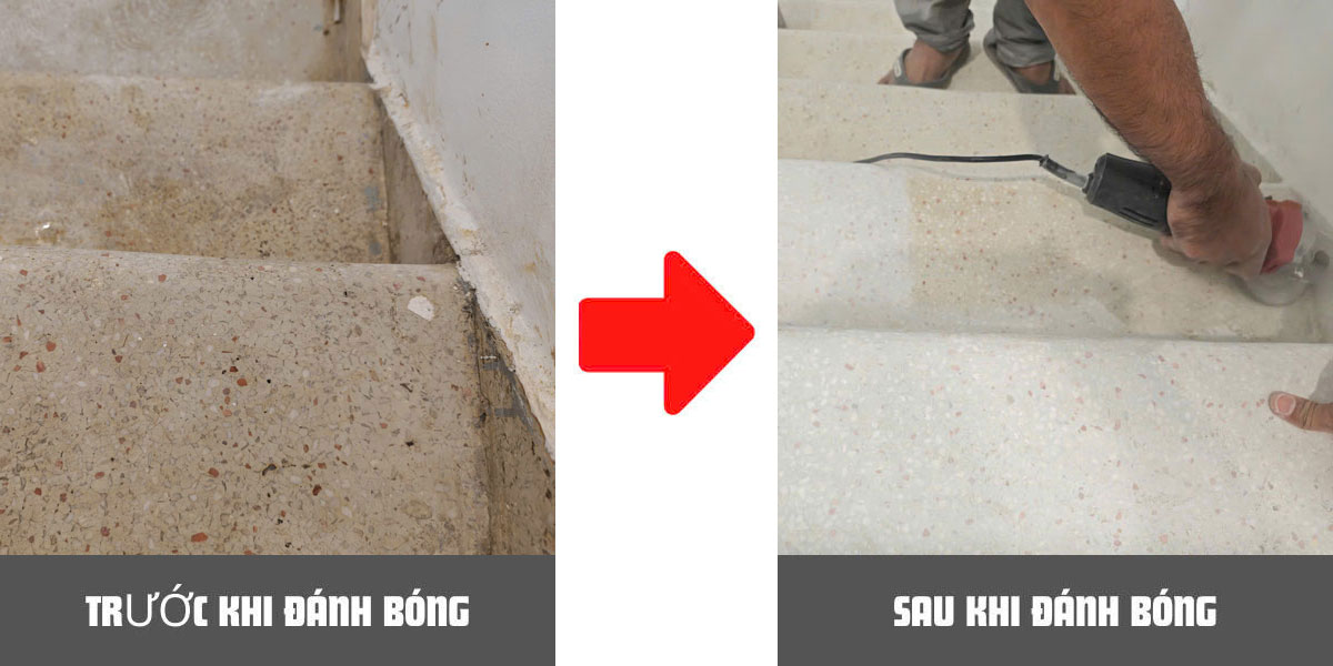 Quy trình đánh bóng cầu thang đá mài được nhiều người tin dùng 3 trước & sau khi đánh bóng